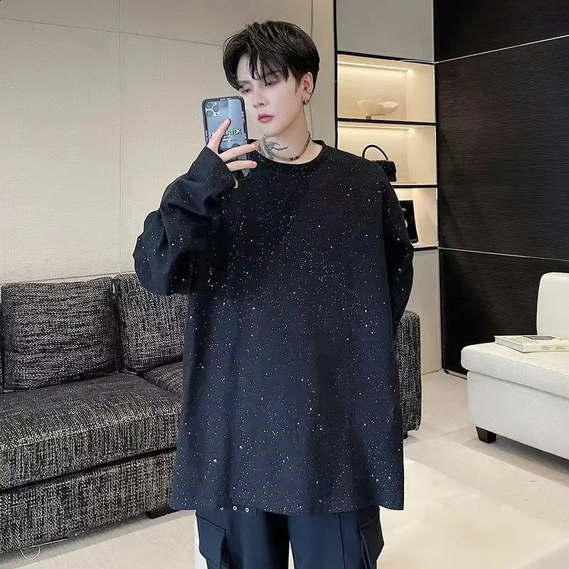Sequins T Shirt for Men Aesthetic Long Sleeve High Fashion Sweatshirts Trends 2025 Funny Sale Japan Oversize Man Pullovers 250920