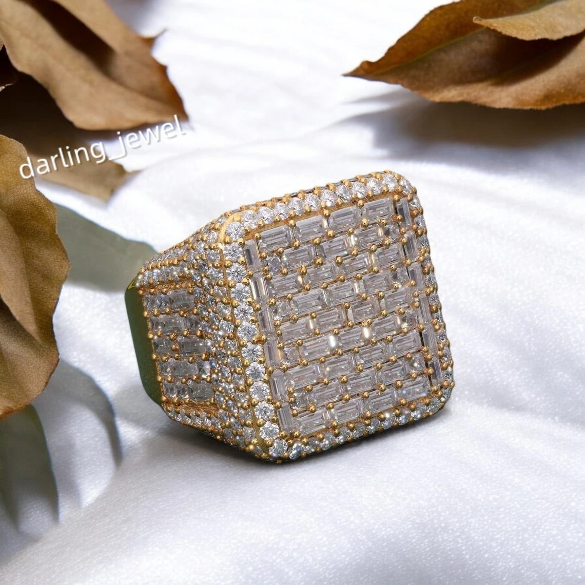 Custom Baguette Cut Moissanite Championship Ring Iced Out Hip Hop Statement Ring for Men Luxury Bling Streetwear Jewelry
