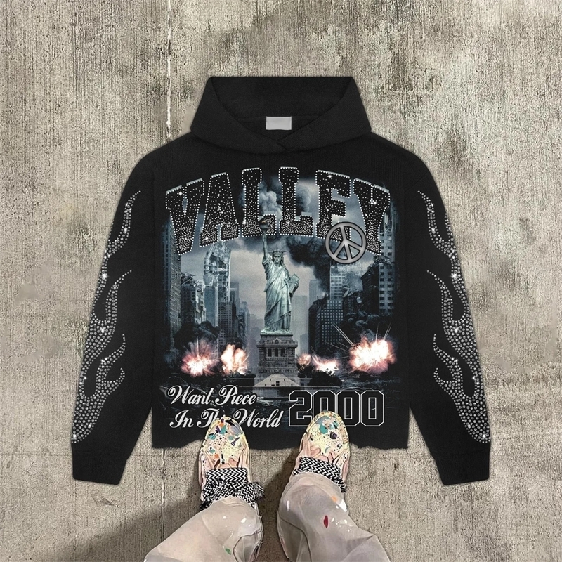 Hip Hop Statue of Liberty Graphic Print Letter Hoodies Femmes Y2K Tops Sweat Sweat Sweat à sweat surdimensionné pour hommes vêtements pour hommes
