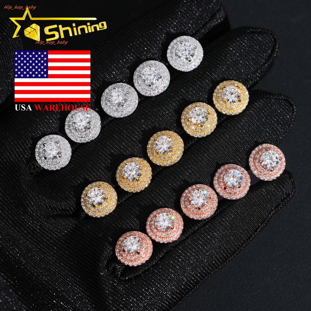 Fine bijoux glacée Silver 925 Boucles d'oreilles Hip Hop Men des femmes VVS Moisanite Boucles d'oreilles Ship de l'entrepôt américain