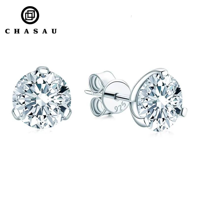 GRA Certificated 3 Prong Classic Moissanite 75mm 15CT 925 Boucles d'oreilles à étalon 3claw en argent sterling 3claw pour femmes