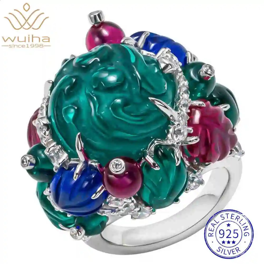 WUIHA Vintage 100 925 Sterling Silver Lab Sapphire High Carbon Diamonds Gemstone Wedding Engagement Cocktail Ring Fine Jewelry 250920