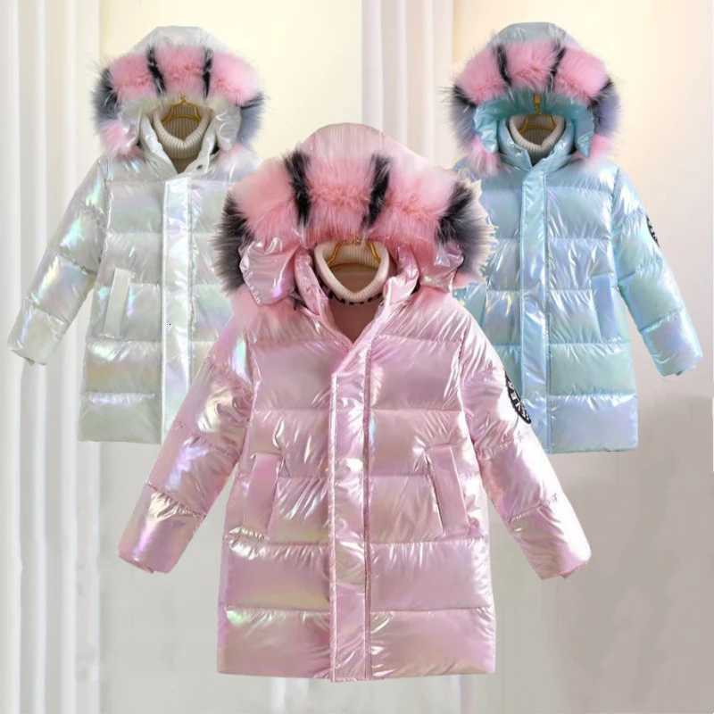 Girls d'hiver Cabille à capuche brillante Col de fourrure de fourrure de vent Mabinet de vent adolescents pour enfants parka