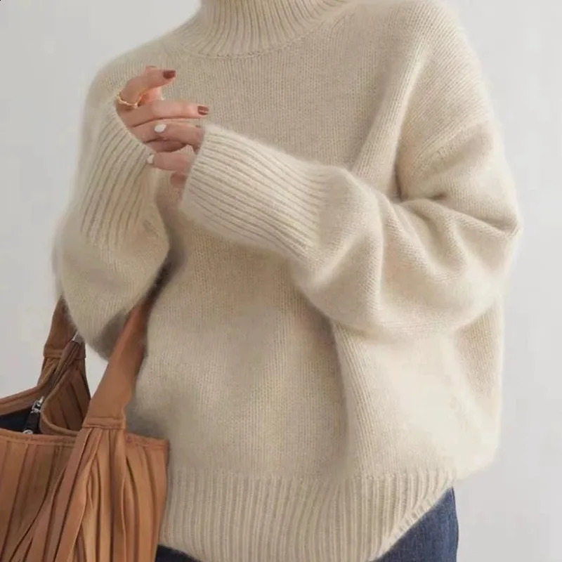 2025 Women Thickened Loose Knitted Sweater High Collar Lazy Style Base Shirt Outerwear Autumn Winter Fashion Casual Comfortable 250919