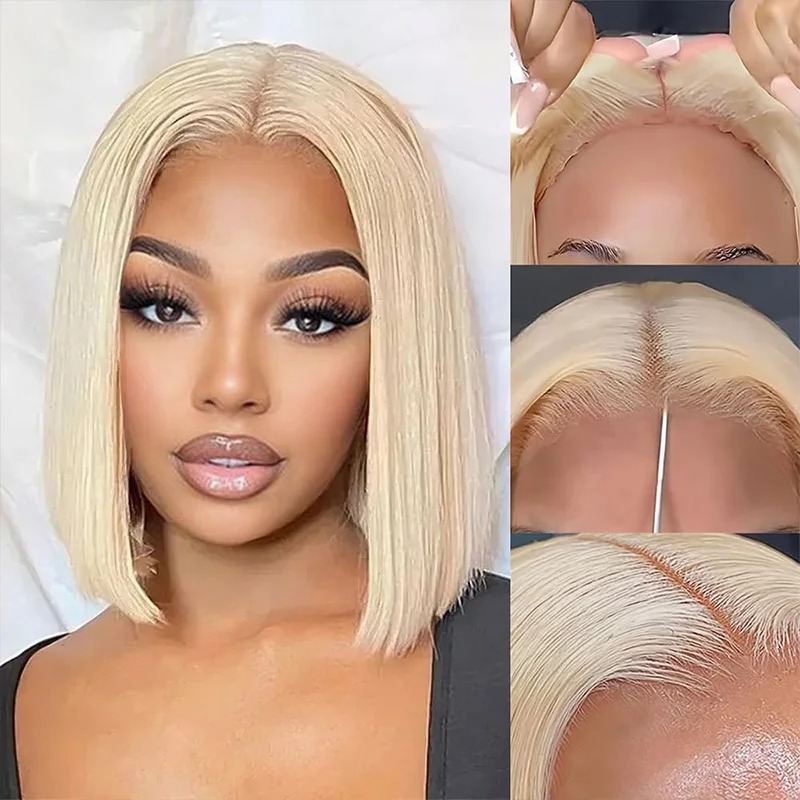 Bob raide bob perruques de cheveux humains Blonde 613 perruques avant en dentelle colorée 13x6 Wig frontale en dentelle HD pour femmes 360 Wig en