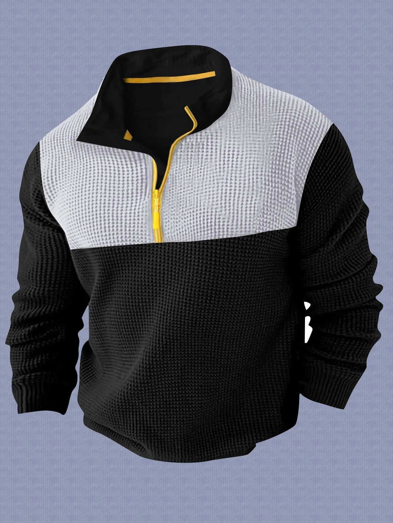 Sweat-shirt de sport décontracté pour hommes 2025 Spring automne à manches longues Bloc de couleur revers à moitié zip topxj250920