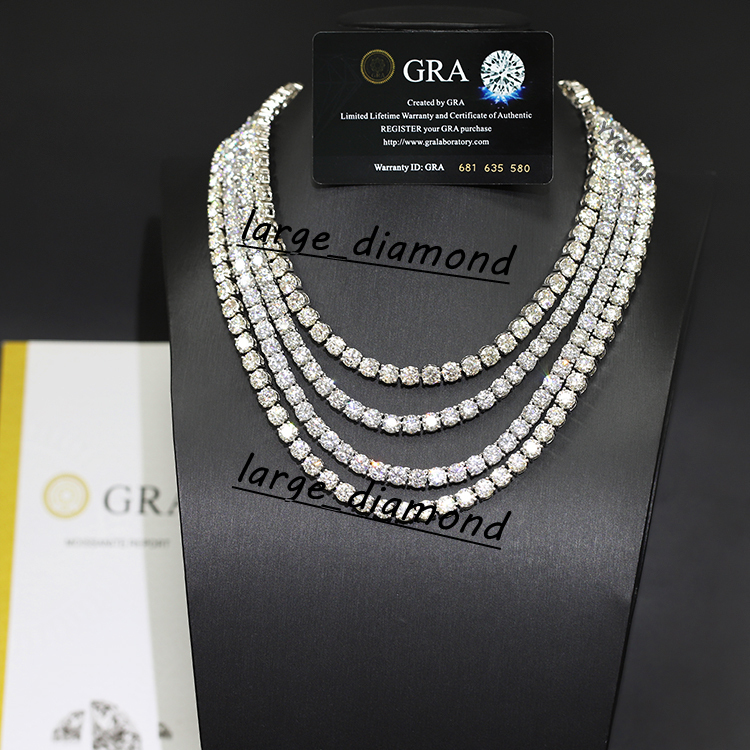 Wholesale Hip Hop Mens Women 234565mm 925 Sterling Silver with Lab Grown Vvs Mossanite Diamond Moissanite Tennis Chain