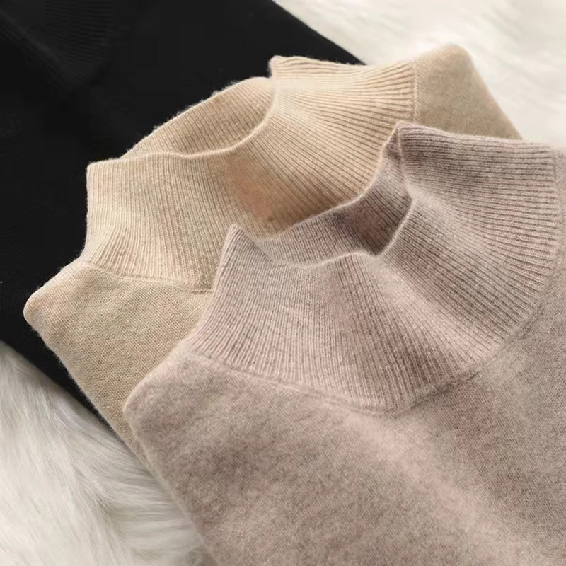 Womens Turtleneck Loose Fit Solid Color Base Layer Pullovers 2025 Long Sleeve Autumn Winter Knitted Sweater Thick Warm Jumpers 250920