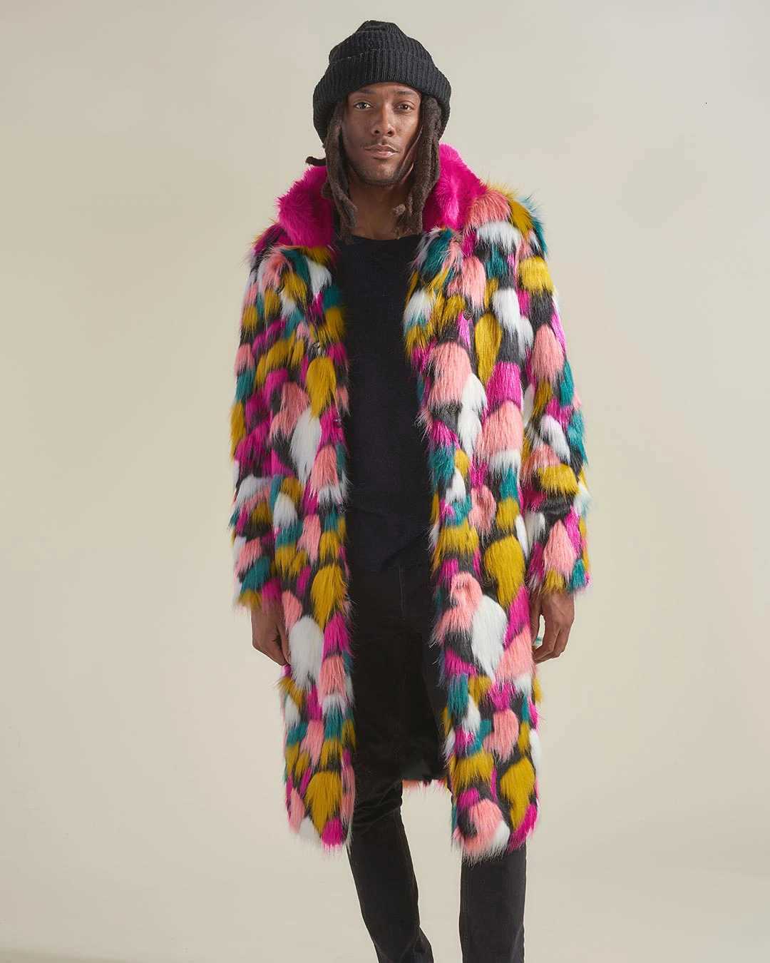 Nouvelle hommes en fausse fourrure manteau de mode personnalité de rue Hipster hommes couleurs avec collier de fourrure long manteau de fourrure