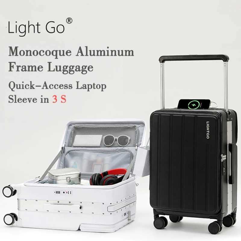 LIGHTGO USB TypeC Charging TSA Lock Suitcase 20 Inch Carry On 2428 Inch Checked Luggage Hardshell Spinner Wheels W250920-image-1076020157