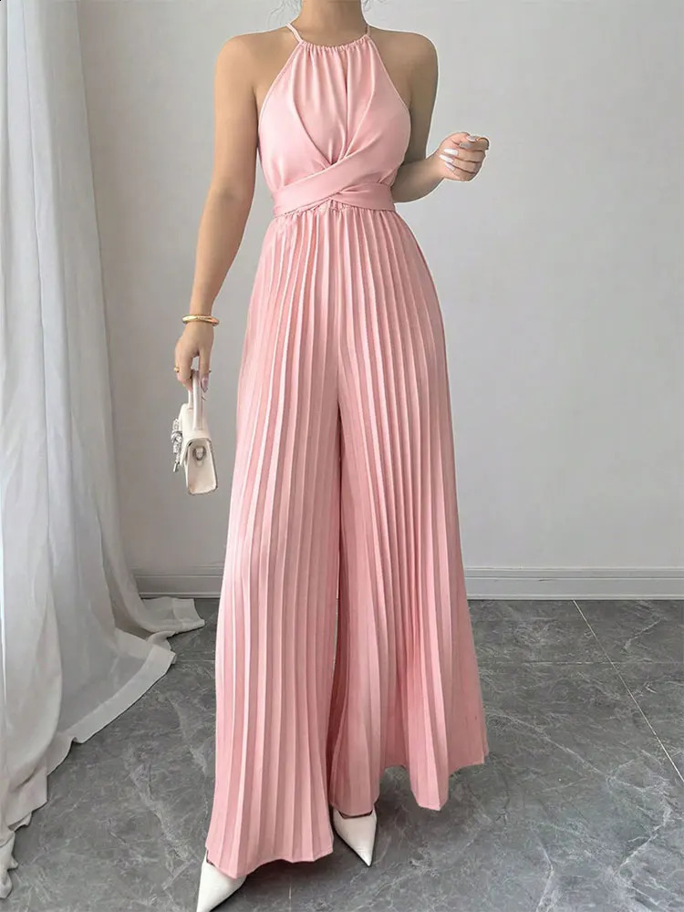 Spring Womens Jumpsuits Pink Sexy Sweet Sleeveless Rompers Streetwear Fashion Casual Slim Female Laceup Clothing 250921