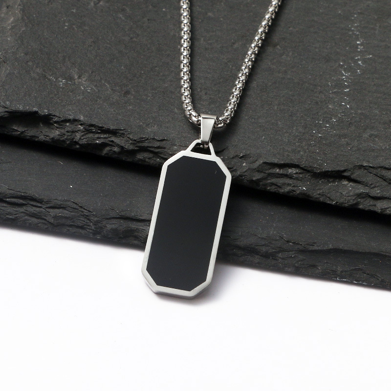 Simple Versatile Unisex Black Long Stainless Necklace Men's Trendy Titanium Steel Hip Hop Personality Geometric Sweater Chain Accessory
