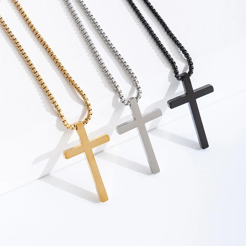 INS internet celebrity style simple steel cross necklace smooth surface mens and womens stainless steel pendant 250919