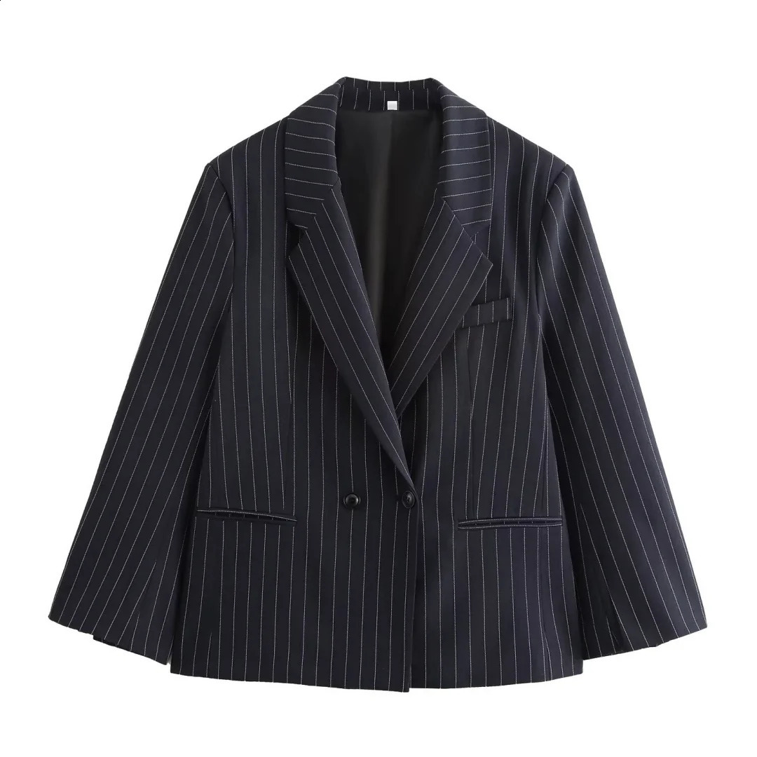 BMMDZA Winter Womens Casual Western Style Fine Striped Loose Long Sleeve Versatile Suit Coat 250920