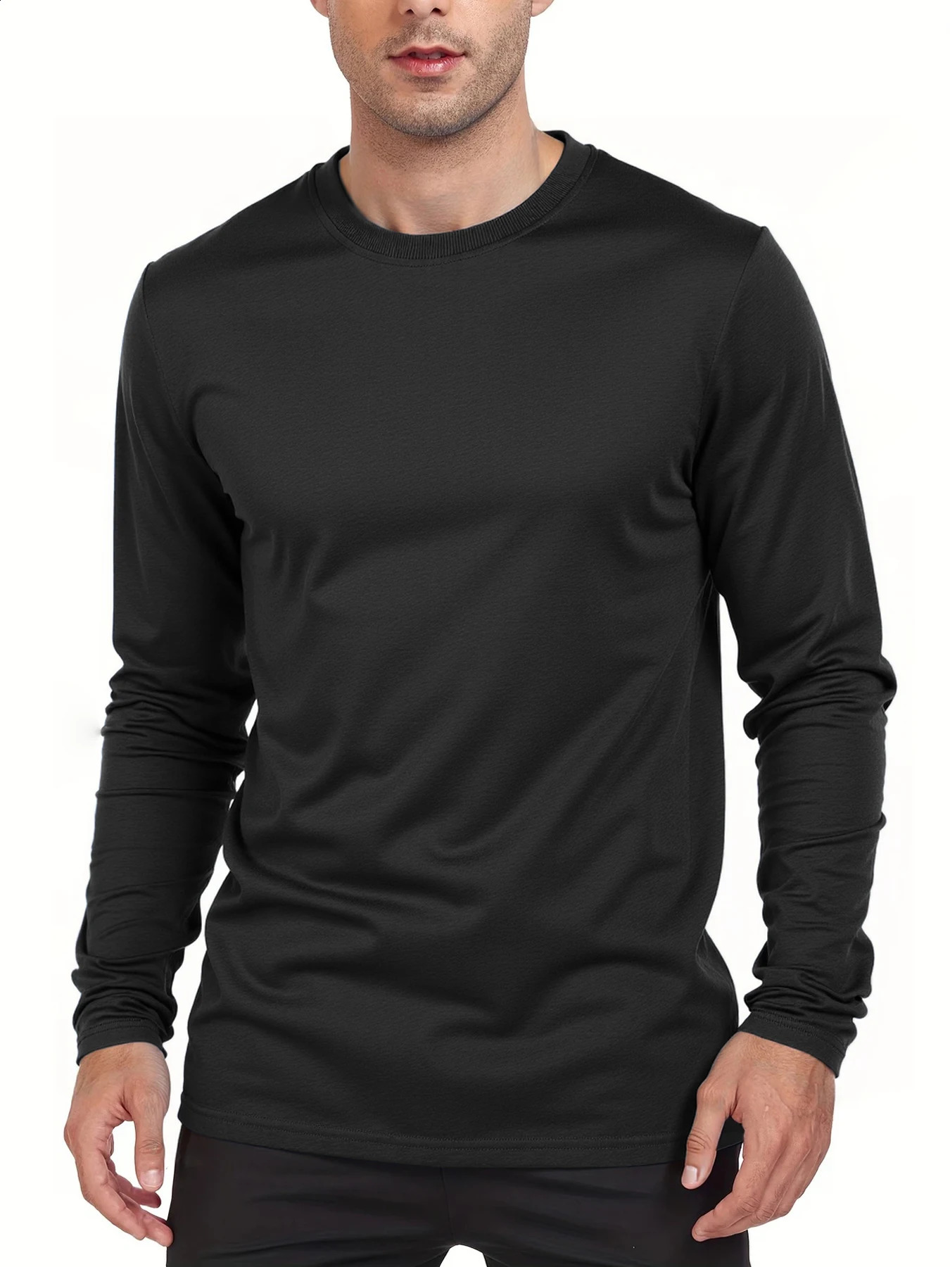 Simple Solid Color Fitness Mens Long Sleeve Outdoor Badminton Quick Dry Training Top Casual Running Tee Bodybuilding Sportswear 250920