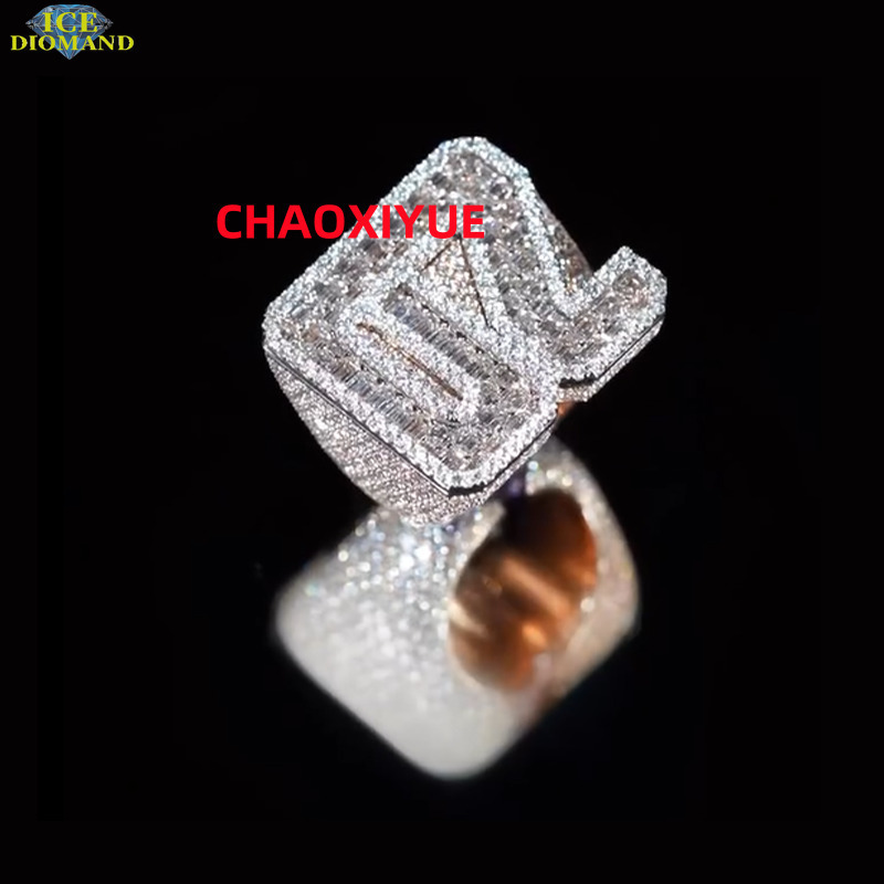 Custom Letter Vvs Iced Out Moissanite Hip Hop Ring Pass Diamond Test 925 Silver 18K Gold Plated Fine Jewelry Rings for Men