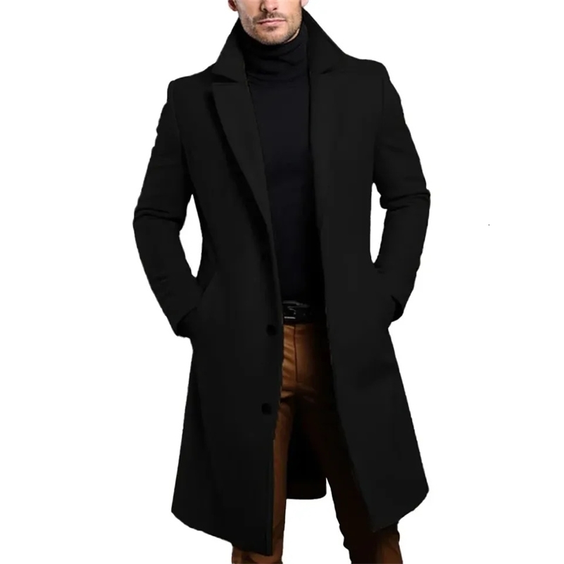 Warm And Comfortable Black Trench Coat For Mens Long Sleeve Single Breasted Overcoat Perfect For Fall And Winter 250919