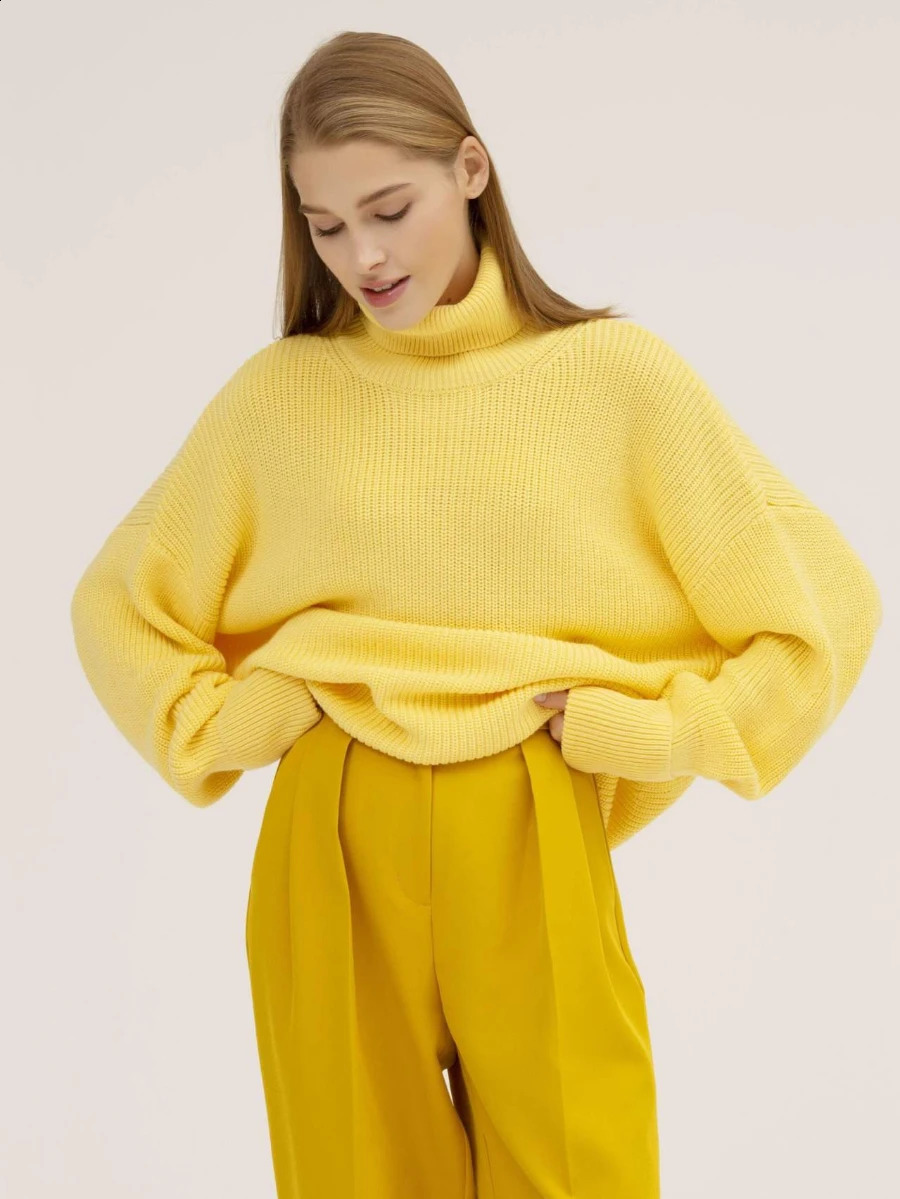Blubelle Womens Turtleneck Loose Knit Sweater Trendy Oversized Fit Ribbed Cuffs Solid Color Autumn Winter Fashion Jumpers 250919