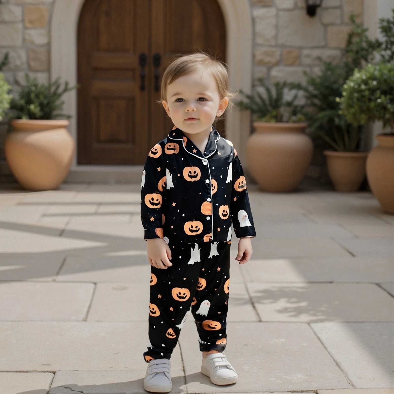 Vêtements pour enfants garçons halloween pyjamas ensemble à manches longues à manches à manches à manches à manches longues pantalon 2 pièces set