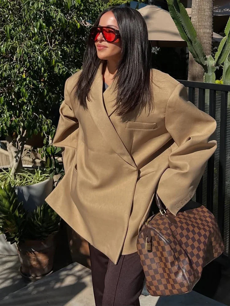 Femmes solides décontractées Blazer Coat Fashion Abèle long Sleeve One Button Loosewear Automne Feme Feme Chic High Street Overcoat 250920