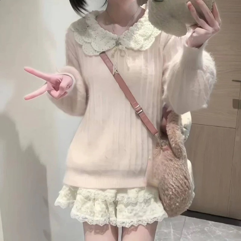 Autumn Loose Casual Bow Pullover Female Lazy Knitted Sweater Jumper Harajuku Korean Fashion Vintage Tops 250919