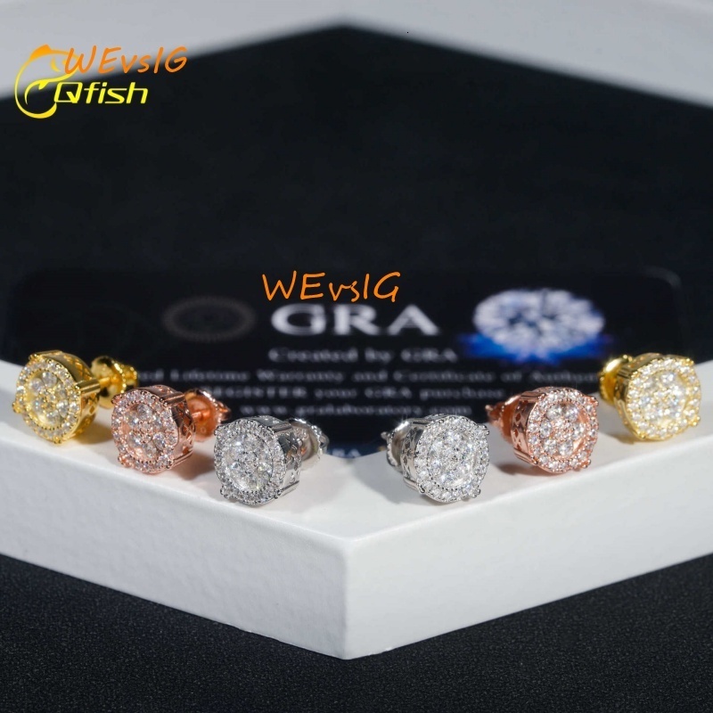 High Quality Iced Out 925 Sterling Silver Screw Back Full Pave D Color VVS Moissanite Stud Earrings