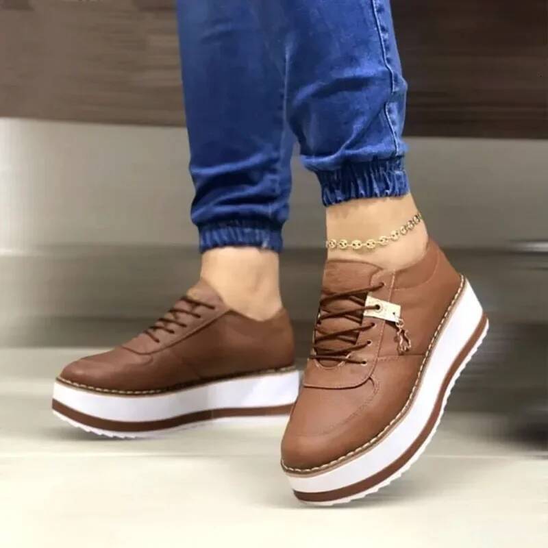 2022 NEW Women's Shoes Solid Color Spring Summer Lace UpLeather Breathable Comfortable Casual All-match Sneakers ddmypanda