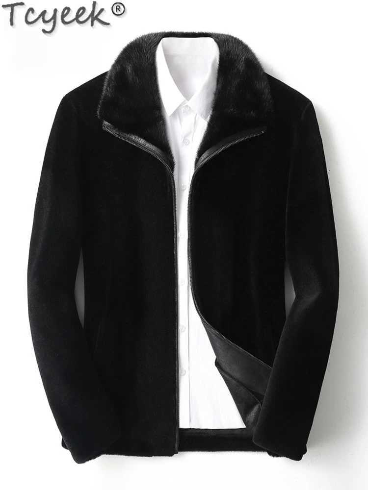 Tcyeek 100 Wool Coat Men Winter Clothes Business Casual Sheep Shearling Jackets Man Real Mink Fur Collar Chaquetas Hombre 2024 W250920