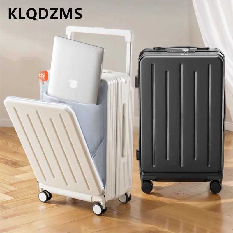 KLQDZMS High Quality Suitcase Front Opening Boarding Box 202426 Inch Laptop Trolley Case USB Charging Multifunctional Luggage W250920-image-1076022458