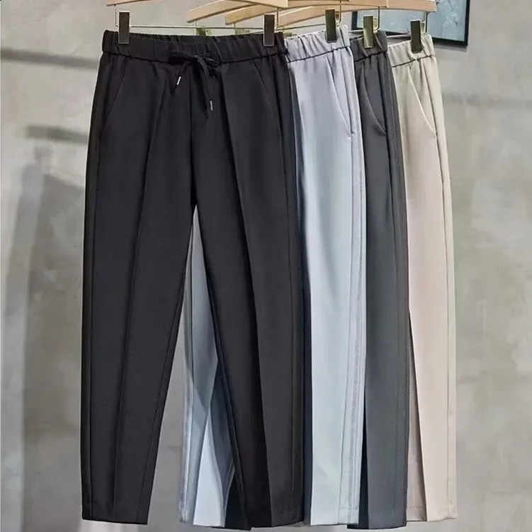 Spring Mens 9point Casual Pants Stylish Lightweight Elastic Waist Draped Antiwrinkle British Style Mens Trousers Foot Pants 250919