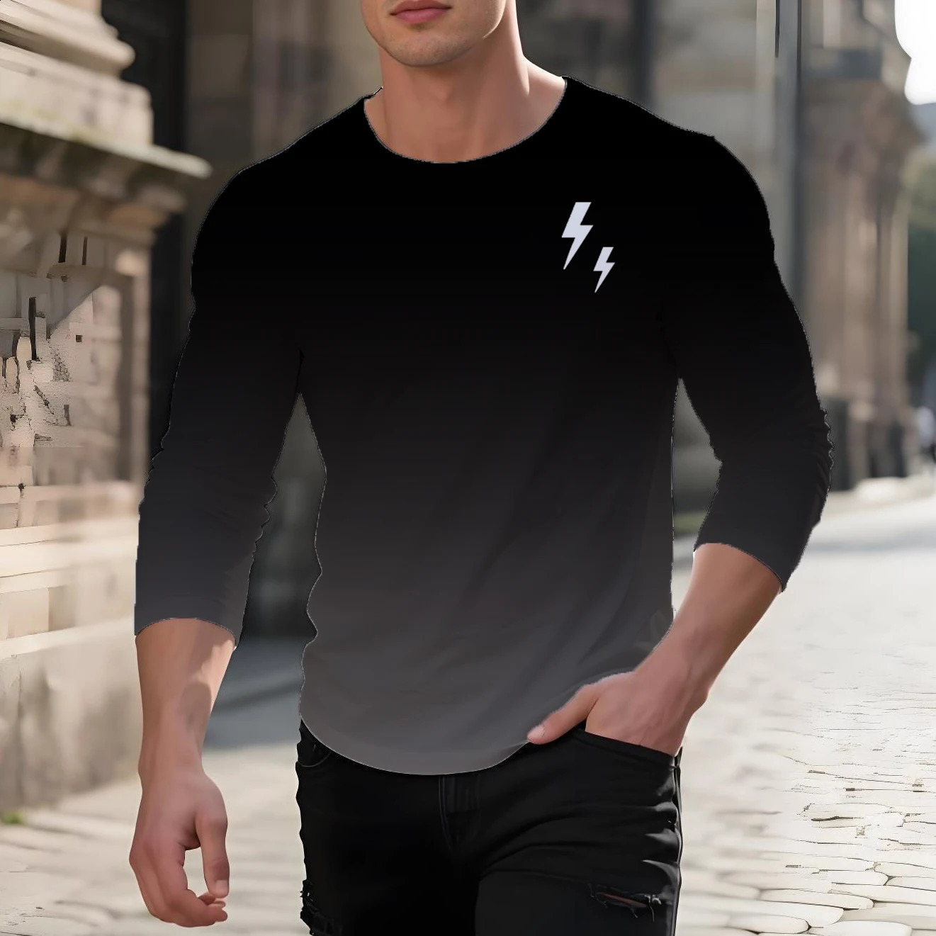 Summer Simple Style Printed Mens Long Sleeve TShirt Creative Casual Shirt Street Retro Trend O Collar Loose Quality Clothing 250921