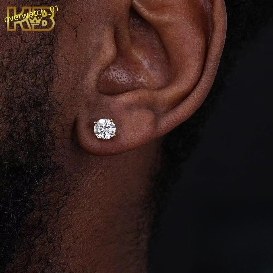 3mm10mm VVS Moissanite Screw Back Earrings 925 Sterling Silver Luxury Diamond Studs Unisex Classic Hip Hop Jewelry