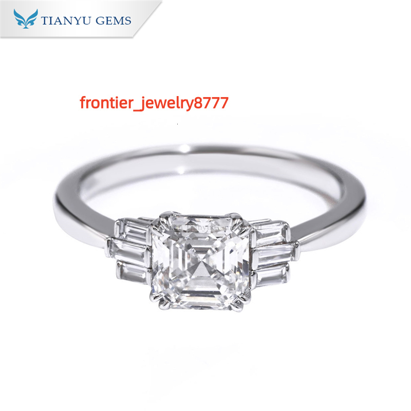 Tianyu Gems Custom Made Asscher Cut Lab Grown Diamond 10k 14k 18k White Gold Rings for Women Engagement