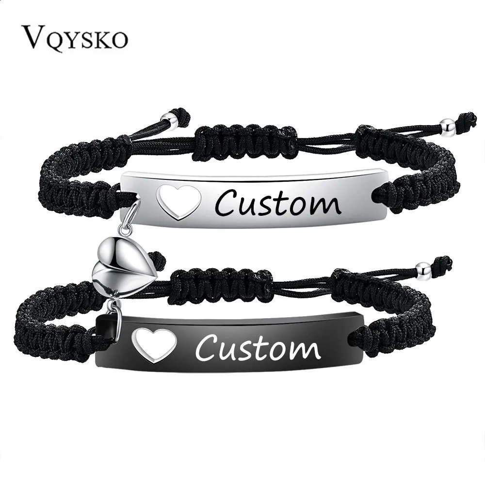 Bracelet en acier inoxydable personnalisé Ensemble de bracelet noir tissé avec une aspiration magnétique cardiaque pour femmes accessoires de bij