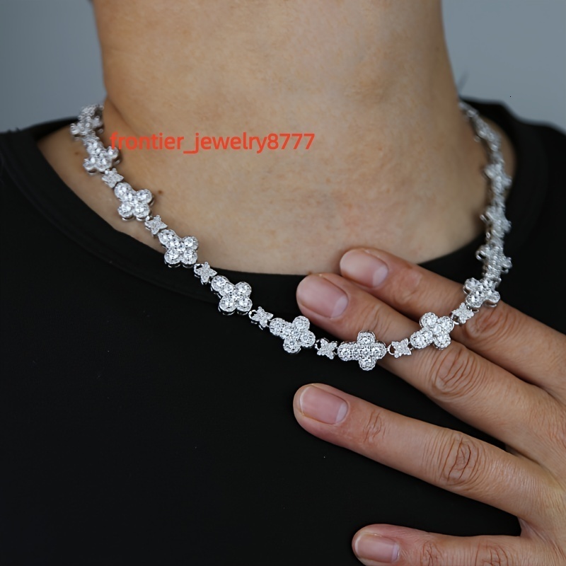 Cross Star Pendant Necklace Gold Plated 10MM Cuban Link Moissanite Cubic Moissanite Diamond Hip Hop Jewelry Women Men Iced Out Tennis Chain