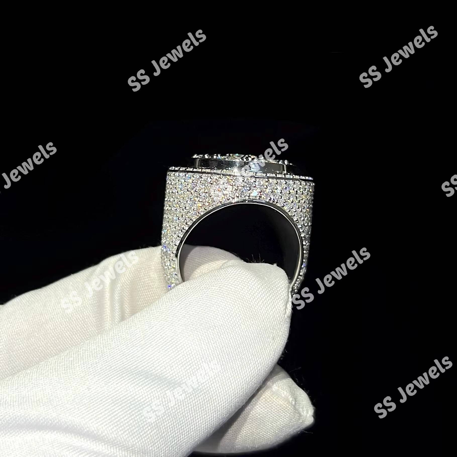 Mens Iced out VVS Lab Grown Diamond Solitaires Cluster Set Pinky Ring 925 Silver Custom Made Hip Hop Pinky Ring For Gift Unisex