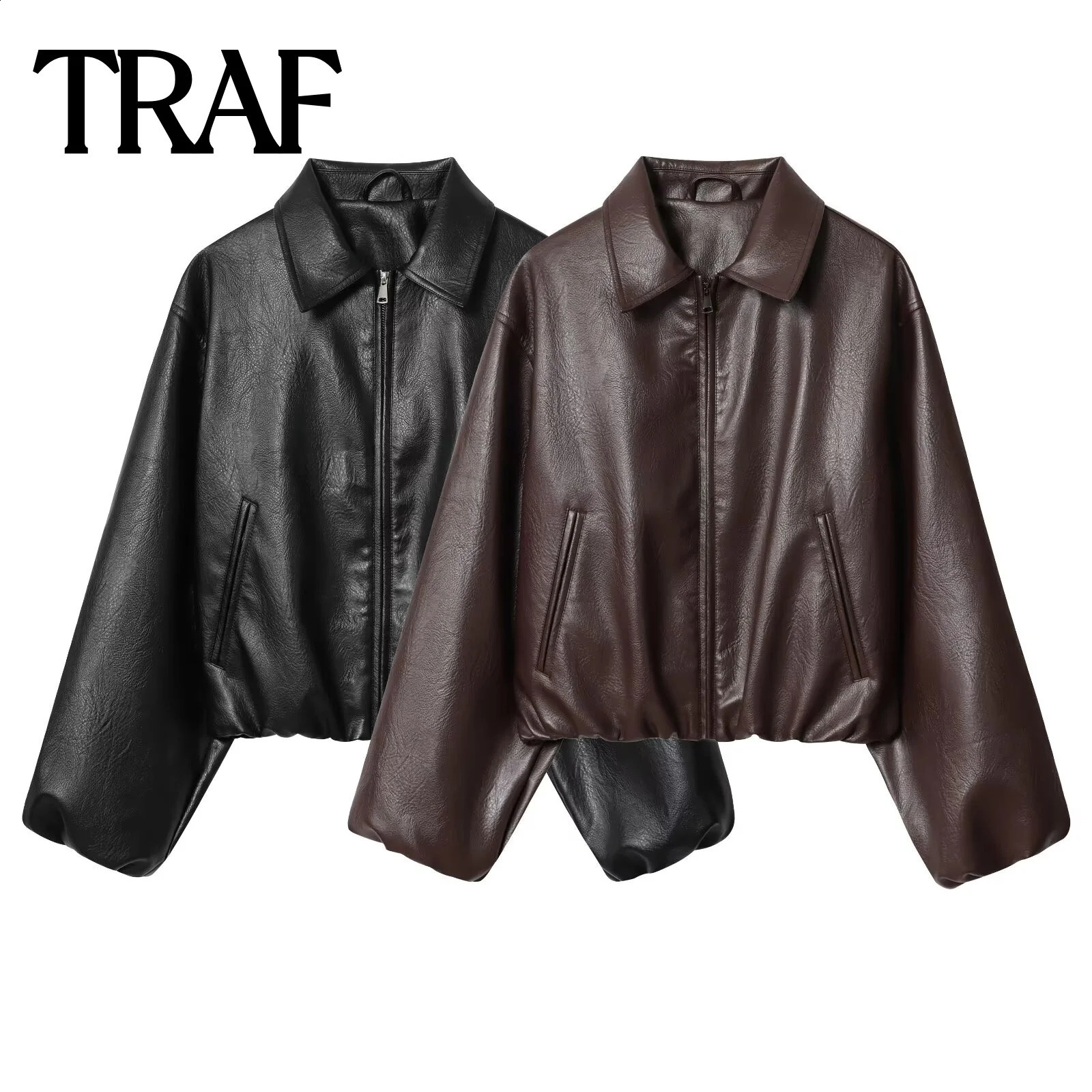 TRAF Fashion Versatile Zipper Collar Long Sleeve Loose Womens Autumn Collection Pilot Jacket Coat 250919