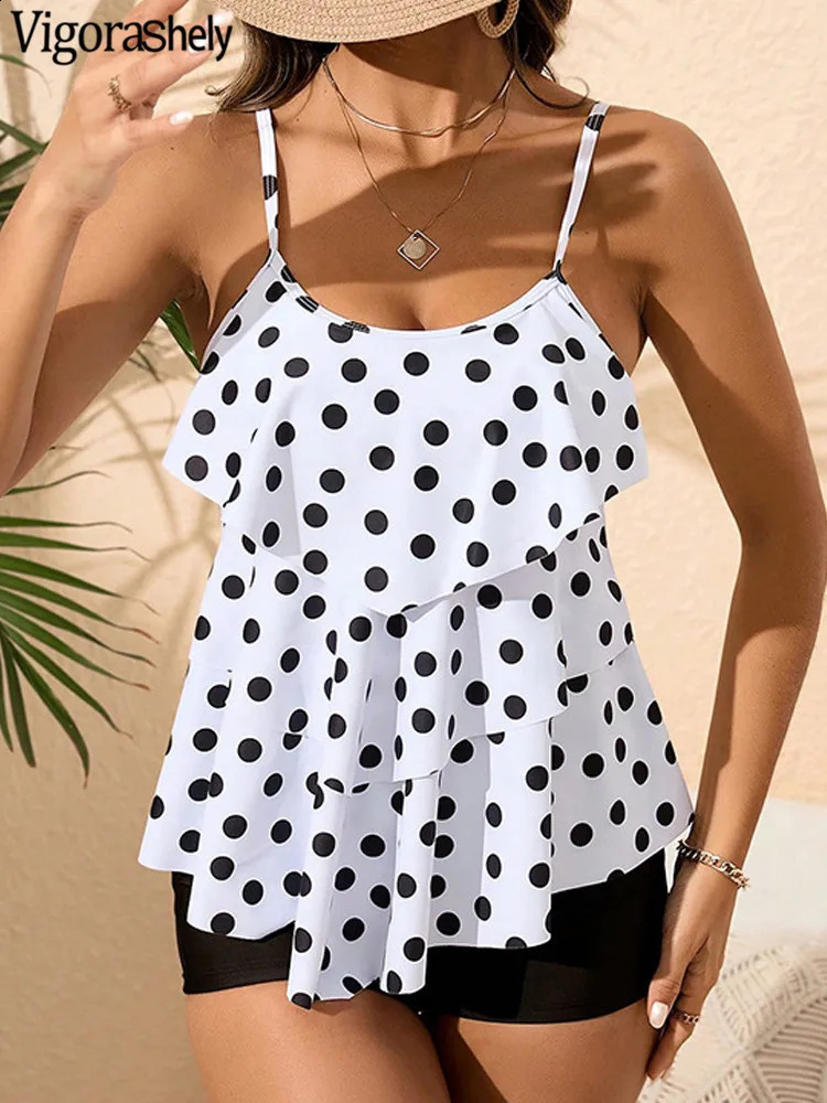Vigorashely Sexy 2025 Print Ruffle Tankini Set Women Strapped Push Up Swimsuit Beach Summer Swimwear Brazilian Lady Bathing Suit 250920