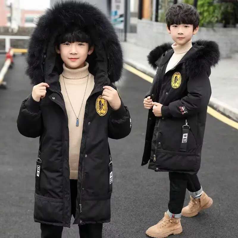 Boys Down Jackets 414 Years 2023 Winter Teen Boy Thick Warm Cotton Hooded Coats Outerwear Children Clothing Windbreaker Jackets X250920