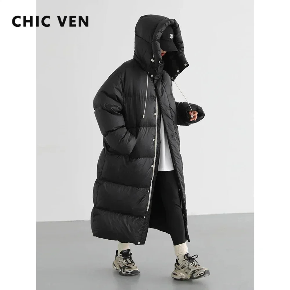 CHIC VEN Womens Down Coats Korean Loose Hooded Thick Warm Long Down Jacket Winter Coat for Women Female Parkas Outerwears 250917