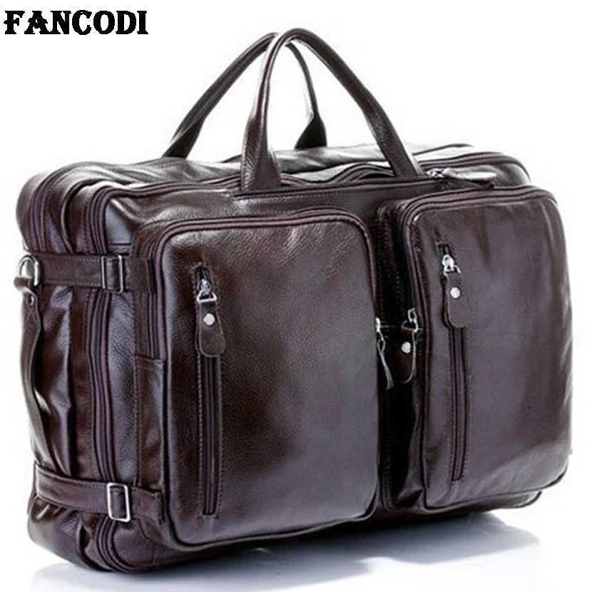 Fashion MultiFunction Full Grain Genuine Leather Travel Bag Mens Leather Luggage Travel Bag Duffle Bag Large Tote Weekend Bag W250920-image-1076022667