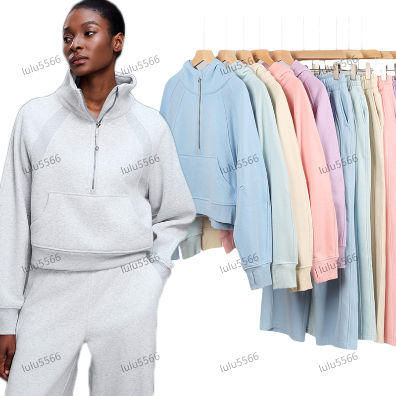 Yoga scuba half zip hoodie sportswear exercise sweat pants workout set Gym Clothing women flare leggings active wear Hooded suit womens coats Cas-image-903932727