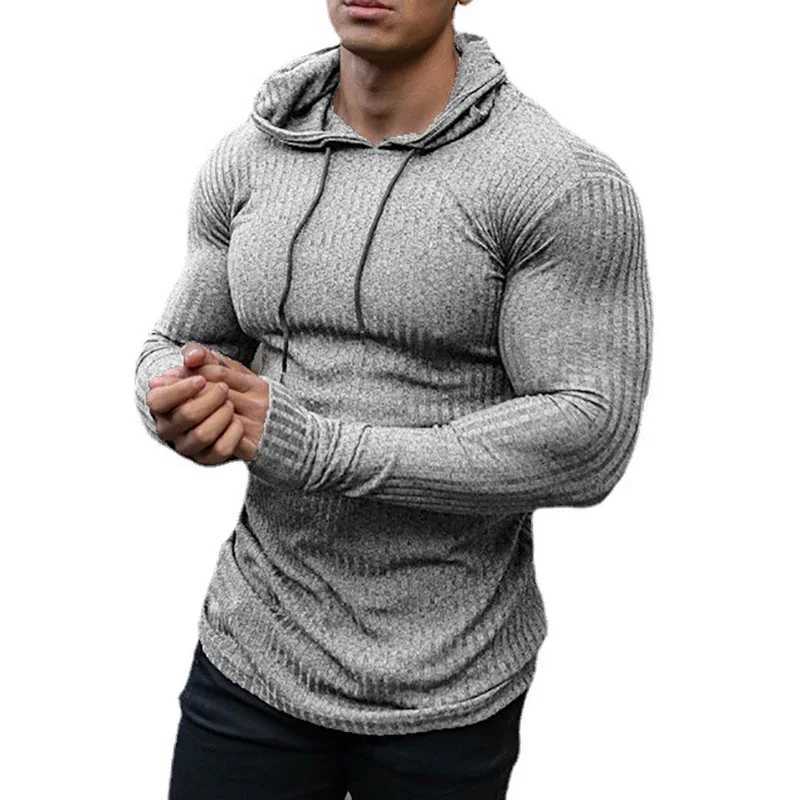 New Fashion Spring Autumn Hooded Sweaters Men Thin Knitted Gym Clothing Slim Fit Pullover Man Classic Ribbed Knit Hoodie JumperXJ250920