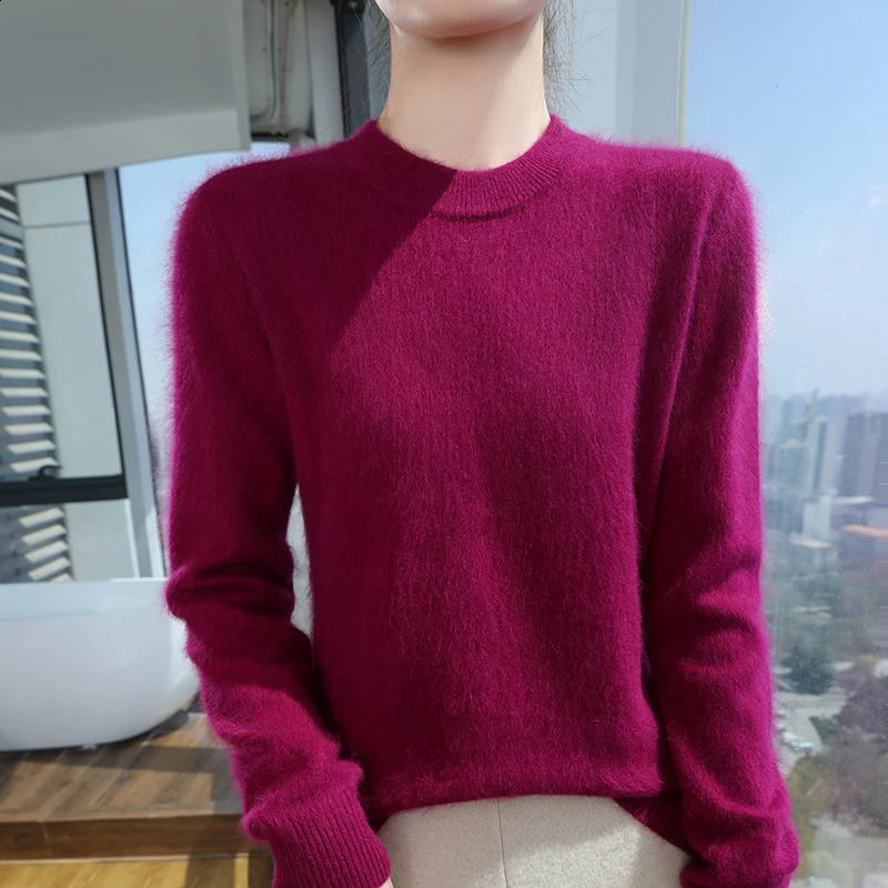 100 Mink Cashmere Sweater Womens Round Neck Knitted Pullover Autumn Winter Warm Tops Fashion Solid Color Large Size Clothing 250920