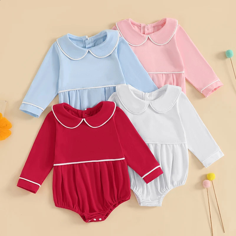 Tregren 024m bébé bébé filles rober à manches longues collier de poupée contraste linetolid couleur body produit né vêtements de combinaison 2509