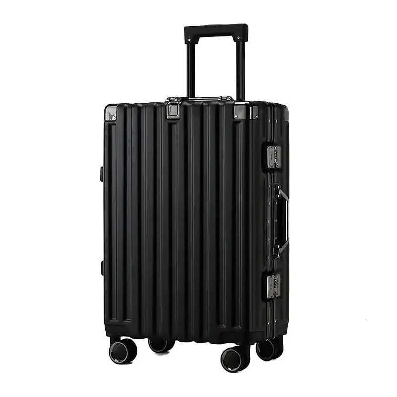 Aluminum frame rolling luggage ABSPC suitcases on wheels new mute strong and durable password trolley leather travel suitcase W250920-image-1076021878
