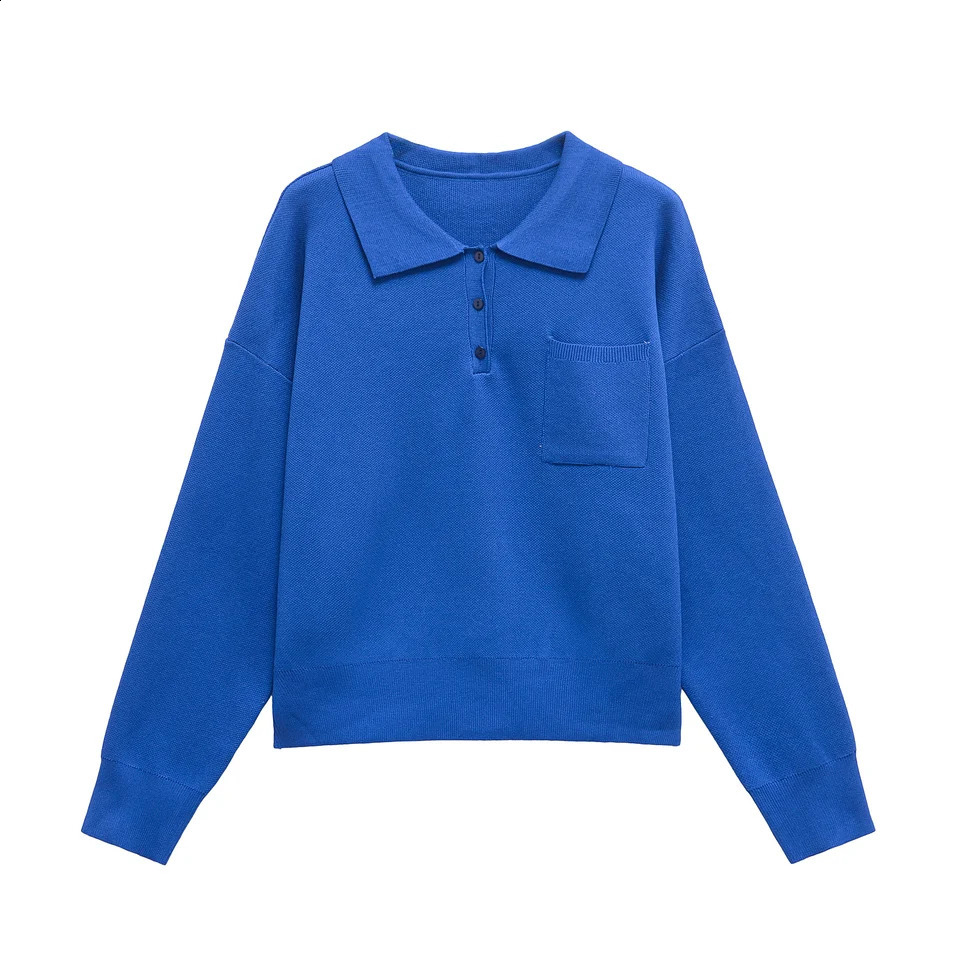 TRAFSHE Women Front Patch Pocket Basic Knit Womens Sweater Polo Collar Long Sleeve Female Pullovers Chic Tops Knitwear 5536008 250920