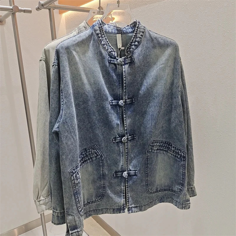 Chinese Style Denim Jacket Chinese Mens Autumn Tang Style Retro Buttoned Jacket Loose Standing Collar Zhongshan Suit Casual WLF 250920
