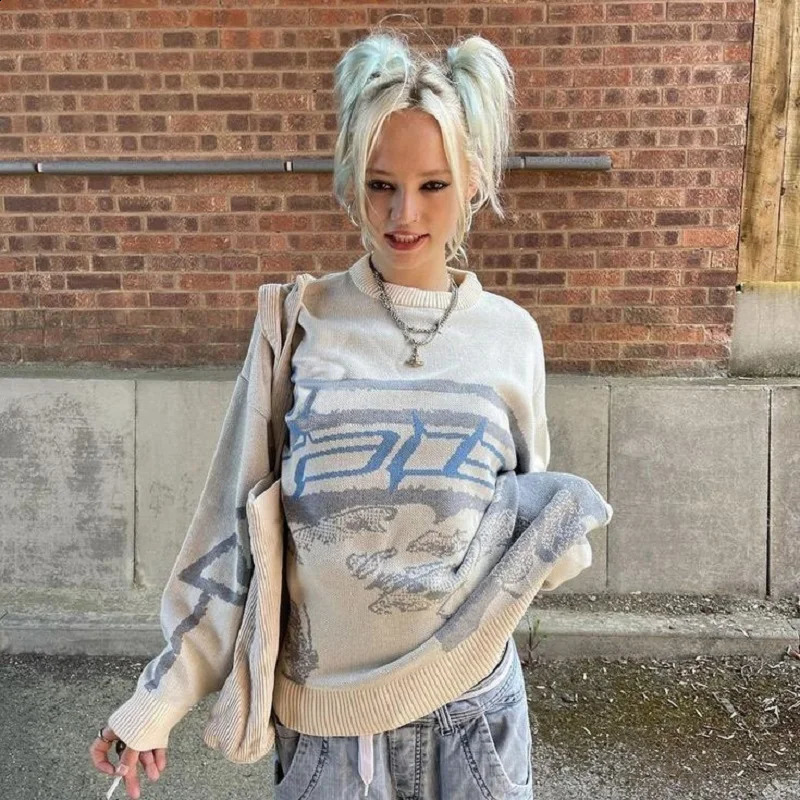 Womens Knitted Creative Stripes Streetwear Maiden Oversized Harajuku Mens Pullovers Sweaters O Neck Knitwear Men Clothing 250919