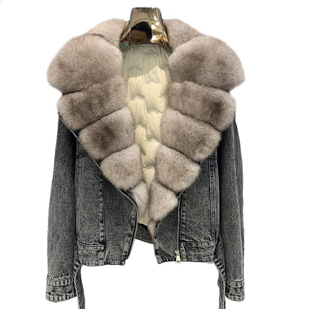 Real Fur Jean Coats Fashion Fur Svercoat Femmes Vestes en jean avec collier de fourrure Fox 250919